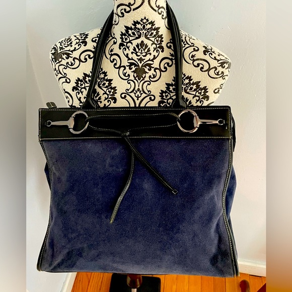 Franklin Covey Handbags - Franklin Covey Blue Suede Leather Shoulder Equestrian Bag Purse